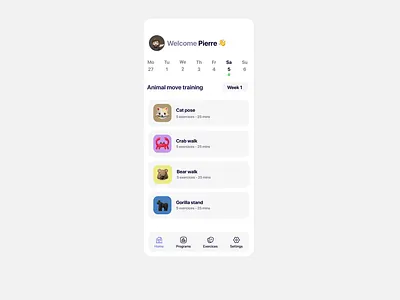 Fitness app inspired by animal moves app design fitness mobile sport ui ux