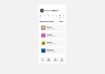 Fitness app inspired by animal moves app design fitness mobile sport ui ux