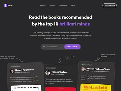 Landing page for a book recommendation app books dark mode landing page modern reading saas ui