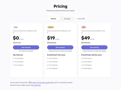 Pricing table design landing page plans pricing saas start up table ui ux