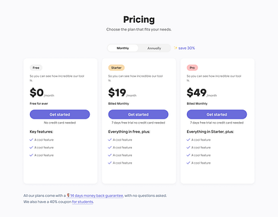 Pricing table design landing page plans pricing saas start up table ui ux