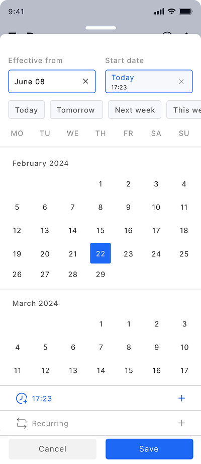 Zinnect - To do Date selection UX date selection design figma graphics mobile ui ux