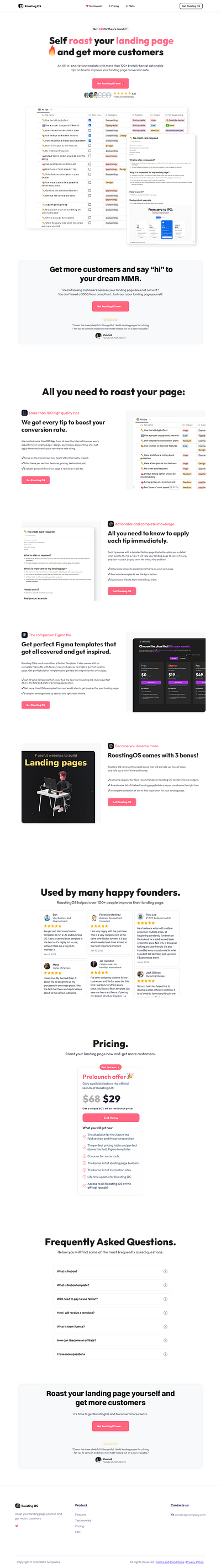 Roasting OS landing page design framer landing page saas start up ui