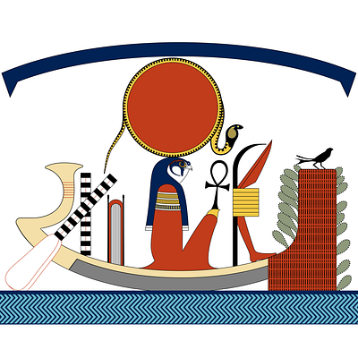 Ra in the Solar Barque egyptian art graphic design illustration vector