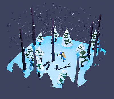 Winter Game scene 2 3d blender chop forest game illustration level man snow survival winter wood