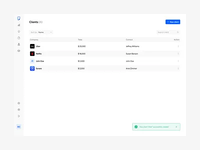 Propa - Clients table dashboard data table invoicing light mode product design saas table ui ux