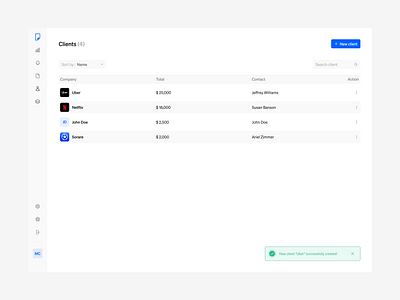 Propa - Clients table dashboard data table invoicing light mode product design saas table ui ux