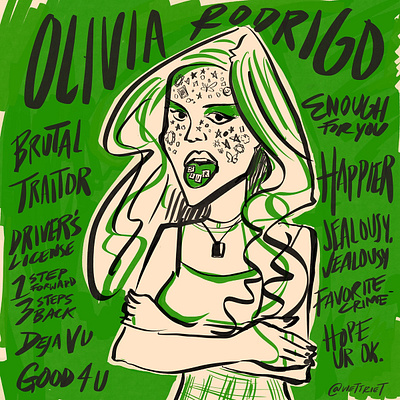 Sour Sketch Olivia Rodrigo art caricature cartoon character character design design drawing girl illustration pop girl pop music portrait