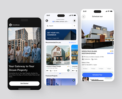 EstateEase - Real Estate Mobile app app design design home interface mobile app design mobileapp mortgage product design property property finder property finder app real estate real estate app ui uiux uiux design ux ux design