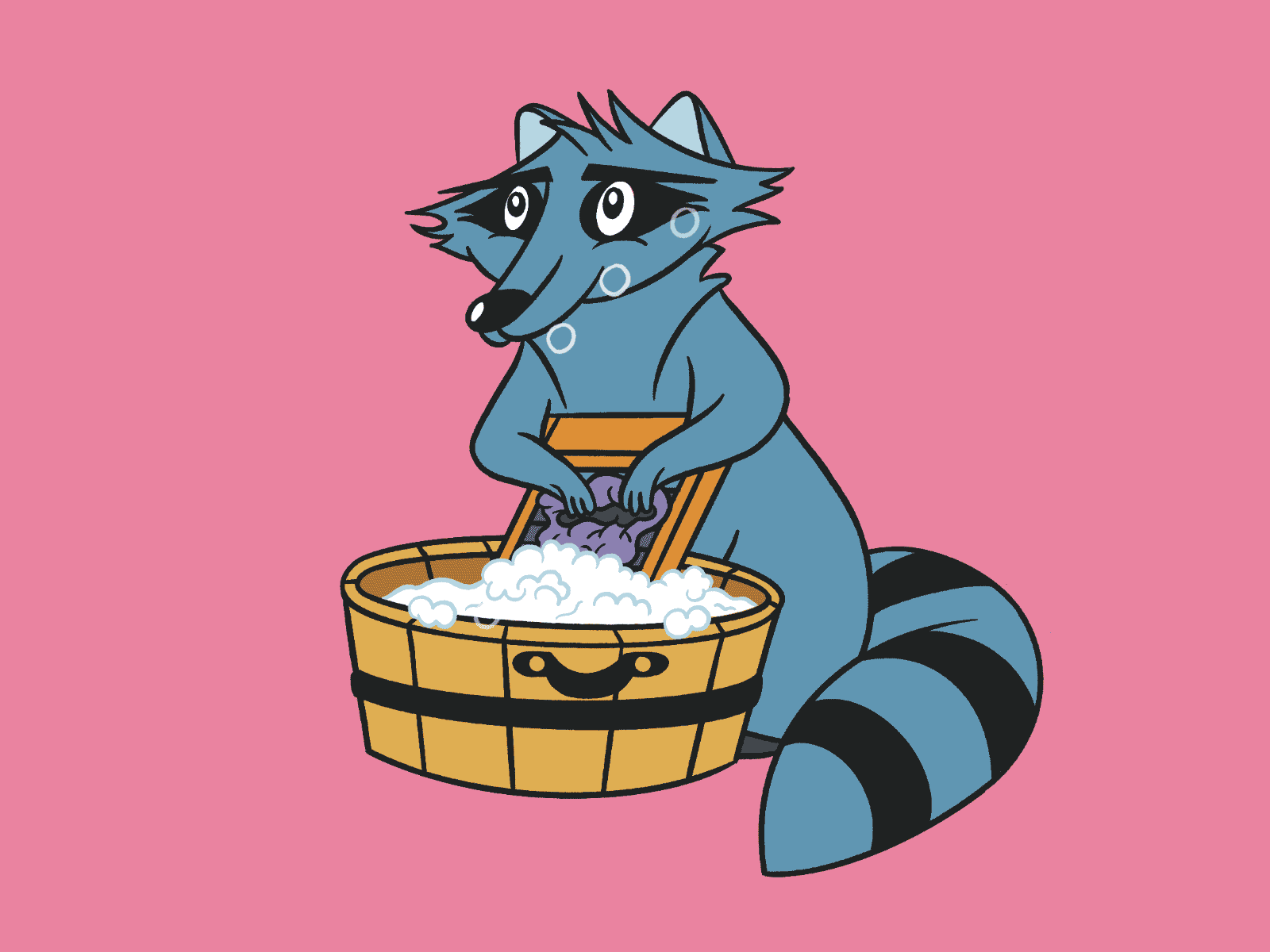 Raccoon Washing Clothes animation frame by frame fresco pink raccoon wash washing