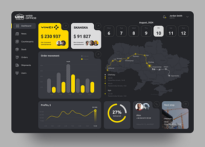 UDK WebOffice - Complex Enterprise Software buildining dashboard delivery enterprise gazbeton gray logistic logistics manufacturer map order management road route sale truck udk ui warehouse yellow