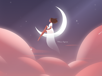 Dream 2danimation adobeillustration aftereffects animation artwork clouds illustration magic moon night star starfall vectorillustration woman