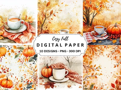 Watercolor Cozy Fall Background autumn backgrounds covers decorations digital paper fall graphic design graphics images invitations junk journal paitings pictures png bundle sublimation wall art