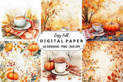 Watercolor Cozy Fall Background autumn backgrounds covers decorations digital paper fall graphic design graphics images invitations junk journal paitings pictures png bundle sublimation wall art