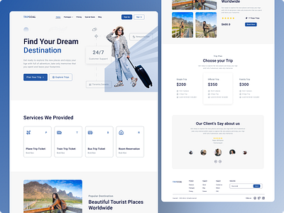 TRIPGOAL || Travel Agency Landing Page Exploration adventure booking destination explore flight holyday minimal simple design ticket booking touring landing page tourism travel agency landing page travel company travel website traveling app design traveling landing page trip landing page trip planner uiux design vaction web design