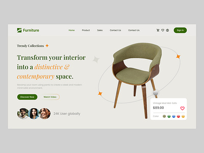 Furniture - ecommerce Hero Section . chair website e commerce landing page e commerce website ecommerce furniture furniture hero section furniture landing page furniture website hero section landing page modern design product ui uiux user friendly design user interface design ux