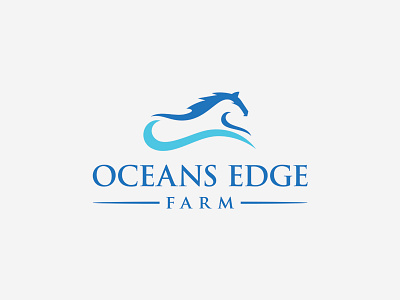 Ocean Edge Farm Logo aqua blue equestrian farm horse logodesign ocean waves