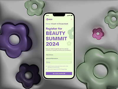 Registration Form for Beauty Summit Event 3d beauty concept contact design figma form illustrator mobile registration ui