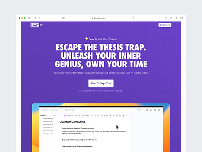 Sales Landing Page for Cowriter aitool landing page marketing saas sales study tool ui ui design web design word editor writing tool