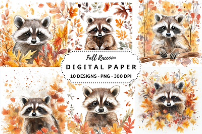 Watercolor Fall Raccoon Background background clipart commercial use art designs graphic design graphics images junk journal paitings pictures raccoon watercolor