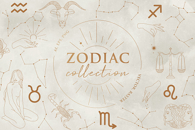 Zodiac Collection art branding constellations design graphic design hand horoscope symbols illustration illustrator liner magic modern moon signs stars tarot vector witch zodiac zodiac signs