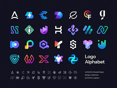 Logo Alphabet Collection ai alphabet blockchain branding crypto defi fintech gaming gradient icon identity lepisov lettering letters logo saas tech type typography web3