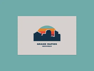 Grand Rapids Skyline 70s 80s art market branding buildings city cityscape grand rapids graphic design illustration logo michigan postcard retro skyline sunset
