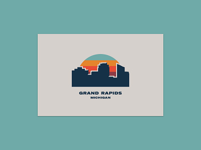 Grand Rapids Skyline 70s 80s art market branding buildings city cityscape grand rapids graphic design illustration logo michigan postcard retro skyline sunset