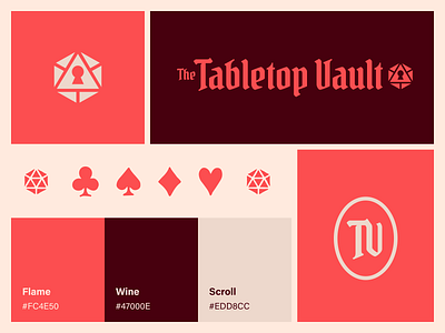 Tabletop Vault Identity blackletter board game brand branding d20 gaming logo logotype monogram playing cards roleplaying rpg tabletop type typography visual identity