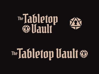 Tabletop Vault Logos blackletter board game brand branding d20 dice dnd gaming keyhole lettering roleplaying rpg tabletop type typography visual identity