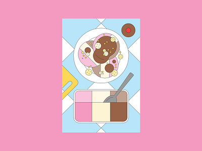 Dad's sundae banana chocolate chocolate sauce chopping board commercial illustration crushed nuts dessert home cooking ice cream neopolitan nuts peanuts spoon spot illustration table cloth vector