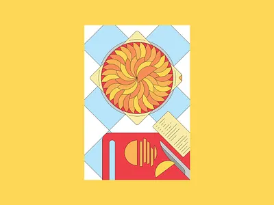 Sophie's tarte tatin baking baking paper board commercial illustration cook book cooking cutting home cooking knife peach peaches recipe spot illustration table cloth tart tarte tatin vector