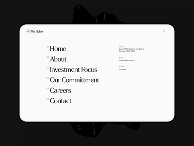 The Eights android animation app black white branding design direction design system gold investment ios iphone logo minimal motion product design startup tech ui ux venture capital
