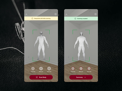 Body scan page -stitchmate ai app ar artificial intelligence augmented reality body scan design logo mobile app product design scan ui ux