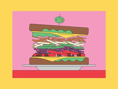 Kelso's salad sandwich bean sprouts beetroot carrot cheese commercial illustration cucumber deli grated home made illustration lettuce olives plate rye bread salad sandwich spot illustration tomato tooth pick vector