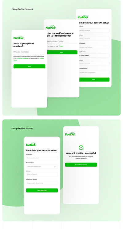 Kudigo Mobile App (Registration Screen Redesign) business kudigo mobile app redesign registration storefront ui userinterface