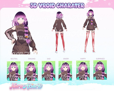 3D Vroid Model Showcasing a Braided Purple Hair With Jacket kick