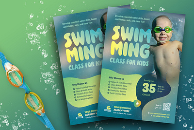 Swimming Class For Kids Flyer Template design flyer flyer design graphic design print design print template sale swimming poll