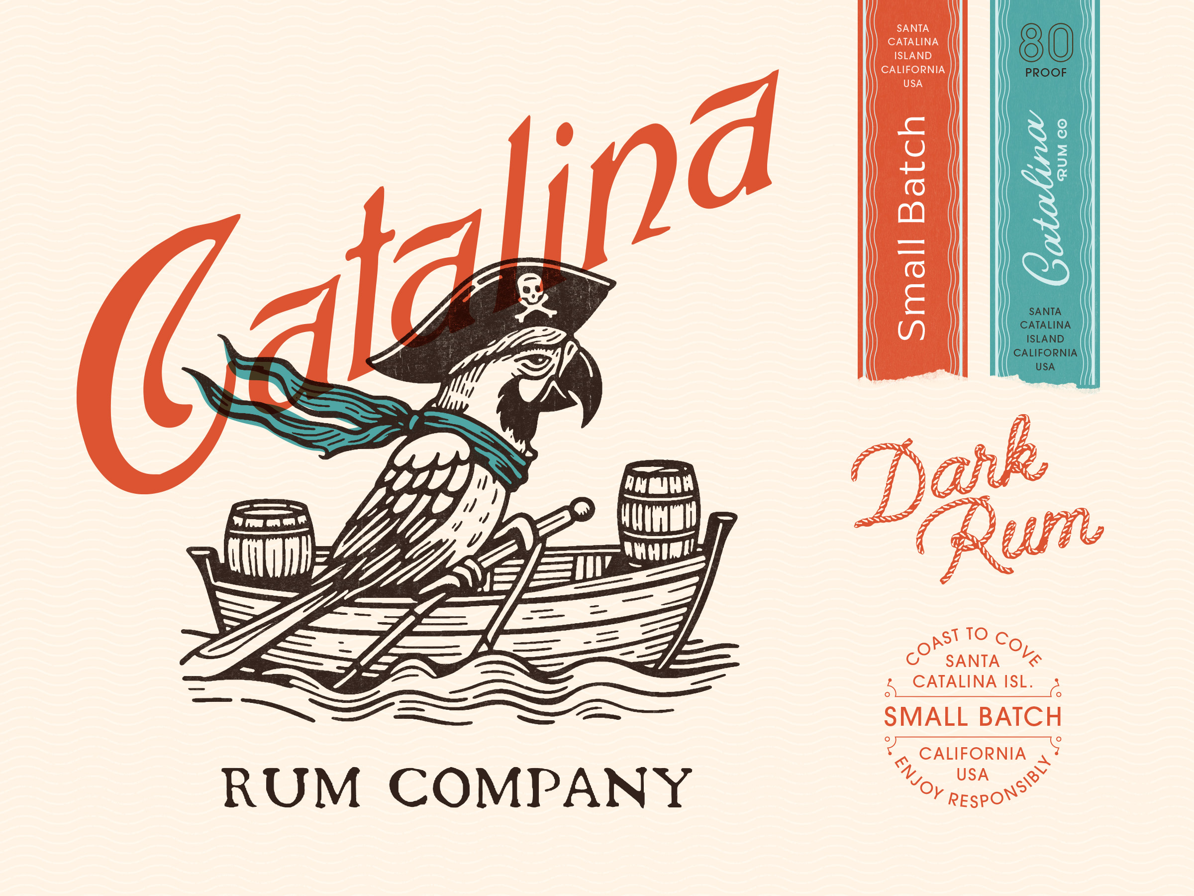 Rum Company Brand Kit Concept alcohol branding catalina colour company concepts illustration parrot pirate red rum ship teal typography whiskey whisky