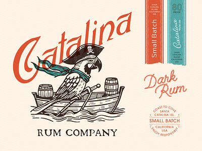 Rum Company Brand Kit Concept alcohol branding catalina colour company concepts illustration parrot pirate red rum ship teal typography whiskey whisky