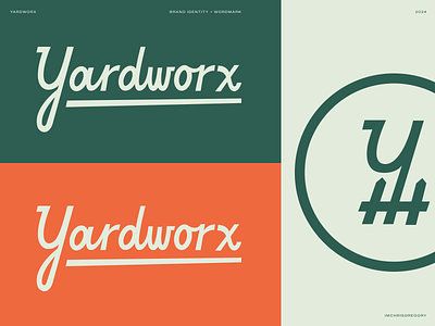 Yardworx Brand Identity branding fence green logo mark orange script type typography y