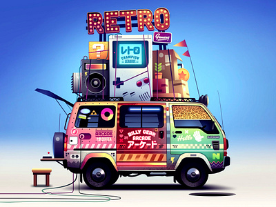 Arcade tournament 🕹🚐 art dribbble gameplay gaming illustration lifestyle photoshop poster retro retrogaming van