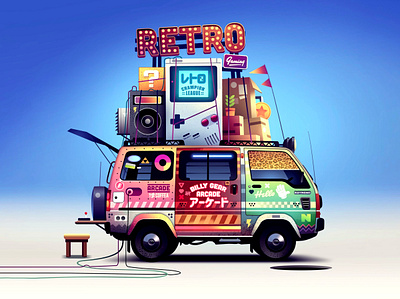 Arcade tournament 🕹🚐 art dribbble gameplay gaming illustration lifestyle photoshop poster retro retrogaming van