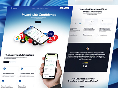 Grownest - Investment App Landing Page chart design finance fintech investment investor landing page market money saving stocks trading ui ui design uiux wealth web design