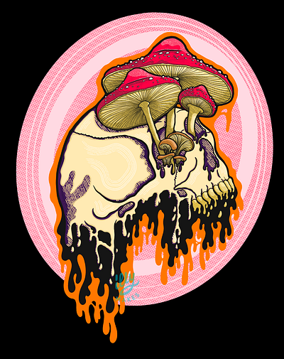 Drippy Mushroom Skull II design drip drippy graphic design hand drawn illustration illustrator mushroom mushrooms procreate skull spooky spooky season threadless