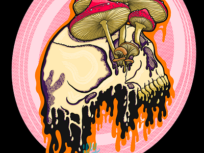 Drippy Mushroom Skull II design drip drippy graphic design hand drawn illustration illustrator mushroom mushrooms procreate skull spooky spooky season threadless