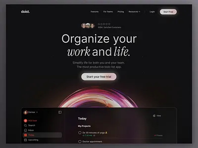 Doist — Todo App Web Design ai animation app creative design glassmorph interface landing page minimal modern motion product simple sphere startup todo ui ux web website