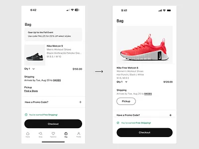 Nike app checkout experience redesign app ecommerce mobile shoes ui ux