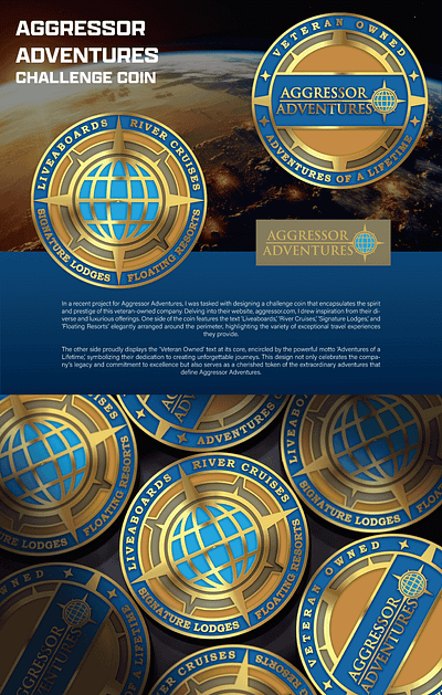 AGGRESSOR ADVENTURES CHALLENGE COIN 3d animation branding coin crypto design graphic design illustration logo ui