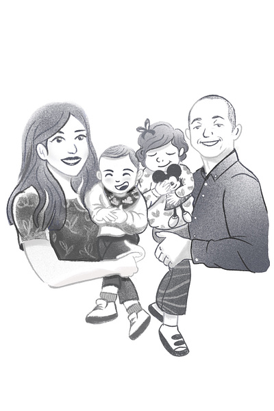 Family portrait baby dad family father grain granite granito granulado granulated gray gris illustration ilustracion kids mom mother papa parents pencil portrait